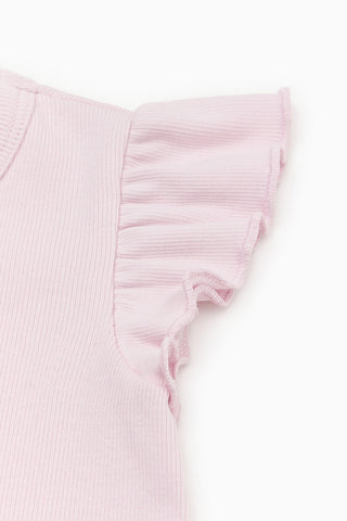 [3/31(火) お昼12時販売予定] [26SS] モダール リブラッフル フリル半袖Ｔシャツ